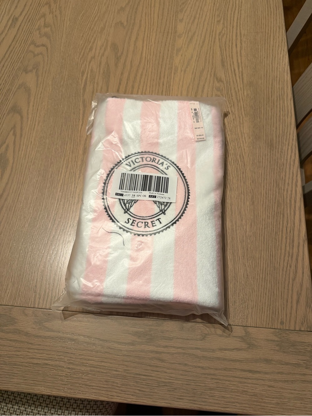 Victoria’s Secret Pink White Striped Terrycloth Tote Bag Plush Beach Shopper NEW